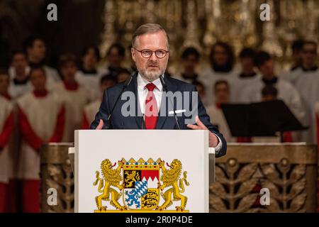 Ratisbonne, Allemagne. 09th mai 2023. Petr Fiala, Premier ministre de la République tchèque, prend la parole lors de la cérémonie d'ouverture de l'exposition nationale bavaroise-tchèque. L'exposition est intitulée « Baroque! La Bavière et la Bohême et peut être vu à partir de mercredi (10 mai) dans le Musée d'histoire bavaroise à Ratisbonne et à partir de décembre dans le Musée national de Prague. Credit: Armin Weigel/dpa/Alay Live News Banque D'Images