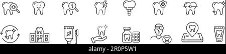 Ensemble d'icônes liées à la santé dentaire. Dentisterie, traitement orthodontique et hygiène. Pixel parfait, contour modifiable Illustration de Vecteur