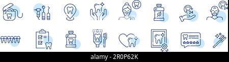 Ensemble d'icônes liées à la santé dentaire. Dentisterie, soins orthodontiques et soins quotidiens. Pixel parfait, contour modifiable Illustration de Vecteur