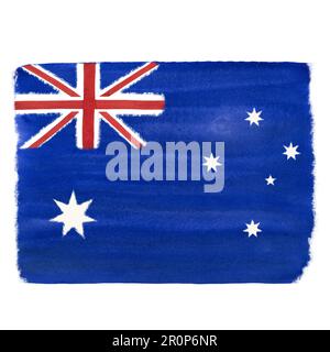 Drapeau australien aquarelle dessiné à la main, isolé sur blanc Banque D'Images