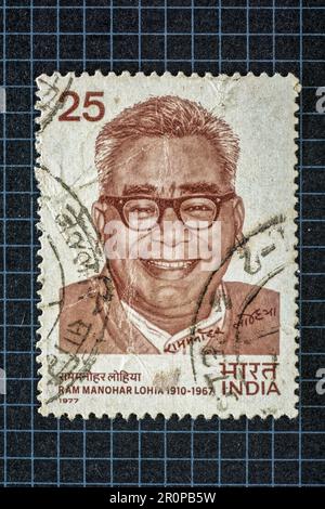 09 25 2013 Timbre postal Vintage de RAM manohar lohia, Studioshohot Lokgram Kalyan Maharashtra Inde. Banque D'Images