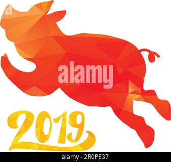 Joyeux nouvel an 2019 avec un cochon amusant aux couleurs polygonales. Vecteur Illustration de Vecteur