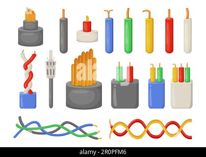Jeu d'illustrations vectorielles plates de câbles électriques de dessin animé Illustration de Vecteur