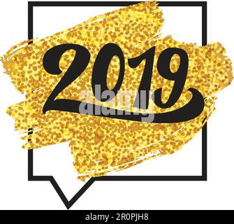 Lettering 2019 bonne année pour l'impression et l'affiche, la bannière et l'autocollant. Carte de vœux de bonne année. Texte pour les nombres avec texture et cadre de grunge. Illustration de Vecteur