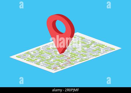 3D pointeur de carte isométrique sur fond bleu. Vecteur Illustration de Vecteur