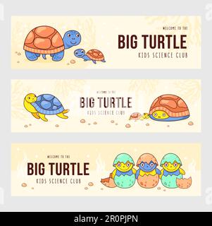 Bannières modernes avec de jolies tortues mignonnes Illustration de Vecteur