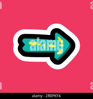 Autocollant professionnel de dessin animé coloré avec flèche comme symbole de démarrage. Insigne de gestion du temps. Icône de gestion des tâches. Vecteur Illustration de Vecteur