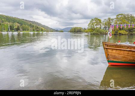 Le bateau-ferry de la Reine du lac amarré à Far Sawrey sur le lac Windermere vu en mai 2023 à Cumbria. Banque D'Images