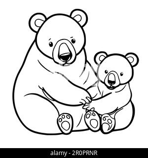 Pages de coloriage de l'ours de bébé et de l'ours de mère mignon pour les enfants Banque D'Images