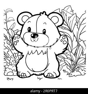 Mignon bébé ours dans Jungle coloriage pages pour les enfants Banque D'Images