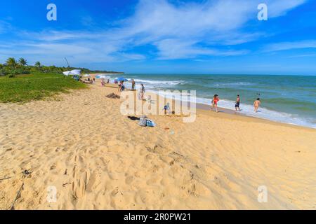 Trancoso, quartier de Porto Seguro, BA, Brésil - 06 janvier 2023 : vue sur la plage de Nativos, célèbre plage du nord-est brésilien. Banque D'Images