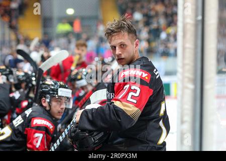 Munich, Allemagne. 09th mai 2023. Hockey sur glace: Match international, préparation de la coupe du monde, Allemagne - Etats-Unis au stade de glace Olympia. Dominik Kahun en Allemagne. Credit: Christian Kolbert/dpa/Alay Live News Banque D'Images