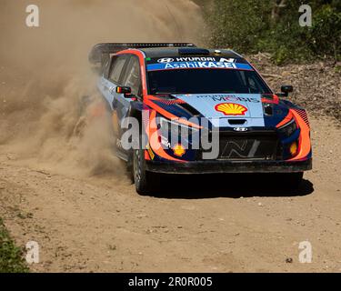 Banlieue d'Afife, Portugal - 01 mai 2023 : Thierry NEUVILLE (bel), Martijn WYDAEGHE (bel) HYUNDAI SHELL MOBIS WRT, HYUNDAI I20 coupe WRC, journée d'essai Banque D'Images