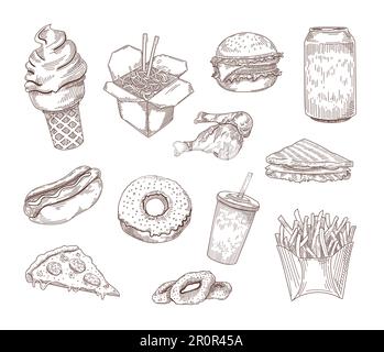 Ensemble de plats américains populaires illustrations vectorielles dessinées à la main Illustration de Vecteur