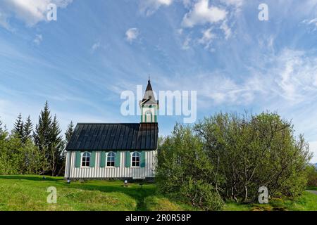 Église de Thingvellir, Parc national de Pingvellir, Pingvellir, Pingvallavattn, cercle d'or, Triangle d'or, site classé au patrimoine mondial de l'UNESCO, Islande Banque D'Images