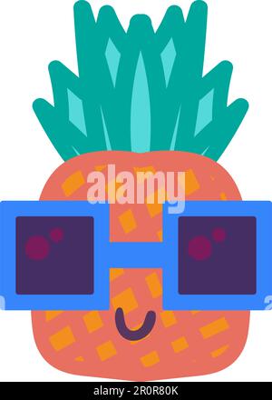 Illustration vectorielle émoji d'ananas frais dessinée à la main. Vignette de lunettes de soleil à la mode fruit tropical Illustration de Vecteur