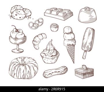 Set de croquis sucreries desserts Illustration de Vecteur