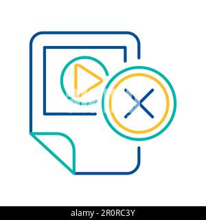 Suppression du lecteur multimédia icône linéaire bleue et jaune. Pictogramme de ligne fine de couleur de suppression d'application Illustration de Vecteur