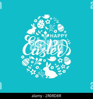 Carte de Pâques avec lapin, œufs de Pâques et fleurs Illustration de Vecteur