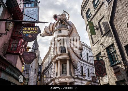 La scène impressionnante de harry Potter avec la Gringotts Bank à Universal Studios, Orlando, Floride, États-Unis Banque D'Images