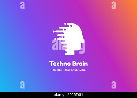Logo de Human Head and Chip Techno Brain Multimedia. People Computer Microchip Creative Idea Sign. Innovation technologie et communication numérique moderne Illustration de Vecteur