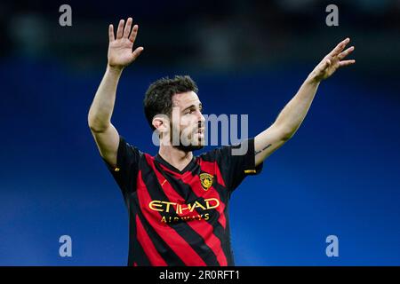 Bernardo Silva de la ville de Manchester lors du match de la Liga entre le Real Madrid et la ville de Manchester joué au stade Santiago Bernabeu sur 9 mai 2023 à Madrid, Espagne. (Photo de Sergio Ruiz / PRESSINPHOTO) Banque D'Images