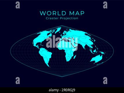 Carte du monde. Projection parabolique Craster. Illustration futuriste du monde de l'infographie. Couleurs cyan vives sur fond sombre. Vecteur tendance illust Illustration de Vecteur