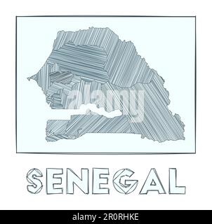 Carte de croquis du Sénégal. Carte du pays en échelle de gris dessinée à la main. Zones remplies avec des bandes de haches. Illustration vectorielle. Illustration de Vecteur