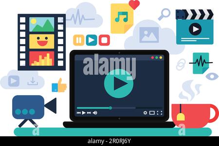 Home Cinema, illustration vectorielle de loisirs. Loisirs Internet, cinéma en ligne. Confortable maison de repos Illustration de Vecteur