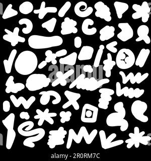 Motif drôle de symboles dessinés en noir et blanc. Différentes formes et figures de textures artistiques abstraites monochromes. Peinture d'objets pour emballage Ma Illustration de Vecteur