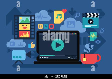 Home Cinema, illustration vectorielle de loisirs. Loisirs Internet, cinéma en ligne. Confortable maison de repos Illustration de Vecteur