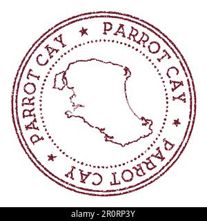 Timbre rond en caoutchouc Parrot Cay avec carte de l'île. Timbre passeport rouge vintage avec texte circulaire et étoiles, illustration vectorielle. Illustration de Vecteur