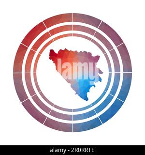 Badge de Bosnie. Logo de la campagne en dégradé de couleurs dans un style poly bas. Signe arrondi de Bosnie multicolore avec carte de style géométrique pour vos infographies. Illustration de Vecteur