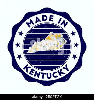 Fabriqué dans le Kentucky. Timbre rond de l'état AMÉRICAIN. Sceau du Kentucky avec forme de bordure. Badge vintage avec texte circulaire et étoiles. Illustration vectorielle. Illustration de Vecteur