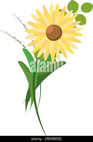 Boutique de fleurs colorées isolées avec un tournesol Vector Illustration de Vecteur