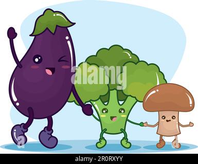 Joli brocoli d'aubergines et légumes champignons Vector Illustration de Vecteur