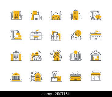 Jeu de couleurs des icônes de bâtiments Illustration de Vecteur