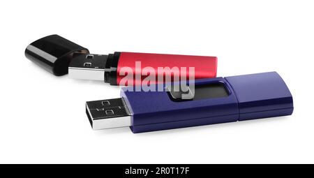 Différents lecteurs flash usb sur fond blanc Banque D'Images