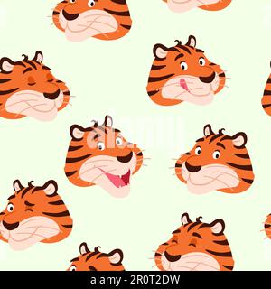 Tête de tigre colorée et souriante, motif sans couture. Illustration de Vecteur