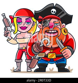 Silhouette découpée du capitaine d'un navire pirate dans un chapeau avec un crâne et des crossones. Pirate barbu Illustration de Vecteur