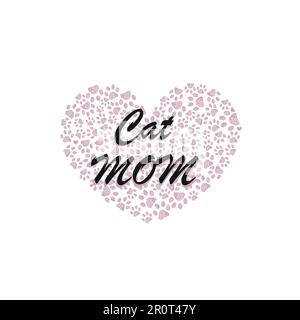 Fait de pattes roses imprimé coeur. Texte de chat MOM avec illustration de coeur. Motif « Happy Mother's Day » Illustration de Vecteur