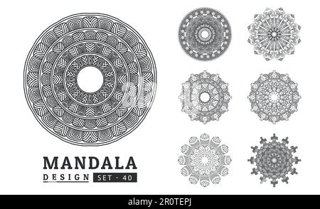 Ensemble de motifs de fleurs mandala noir et blanc. Nouvelle illustration de vecteur d'art mandala Illustration de Vecteur