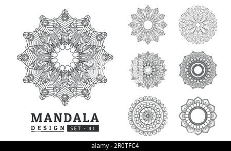 Ensemble de motifs de fleurs mandala noir et blanc. Nouvelle illustration de vecteur d'art mandala Illustration de Vecteur