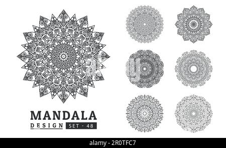 Ensemble de motifs de fleurs mandala noir et blanc. Nouvelle illustration de vecteur d'art mandala Illustration de Vecteur