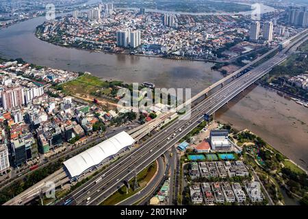 Vue aérienne depuis la terrasse d'observation Landmark 81, Ho Chi Minh ville, Vietnam Banque D'Images
