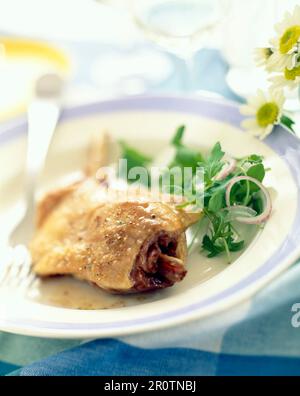 Confit de jambe de canard et salade de roquette Banque D'Images