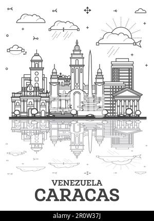 Aperçu Caracas Venezuela Skyline de la ville avec des bâtiments modernes et historiques isolés sur White. Illustration vectorielle. Caracas Cityscape avec des sites touristiques Illustration de Vecteur