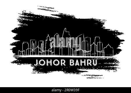 Johor Bahru Malaysia City Skyline Silhouette. Esquisse dessinée à la main. Concept de voyage d'affaires et de tourisme avec architecture historique. Illustration vectorielle. Illustration de Vecteur