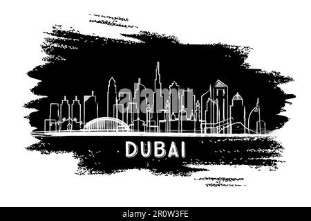 Silhouette de la ville des Émirats Arabes Unis de Dubaï. Esquisse dessinée à la main. Concept de voyage d'affaires et de tourisme avec architecture historique. Illustration vectorielle. Illustration de Vecteur