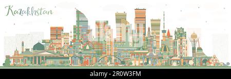 Kazakhstan City Skyline avec bâtiments couleur. Illustration vectorielle. Concept avec architecture moderne. Kazakhstan Cityscape avec des monuments. Illustration de Vecteur
